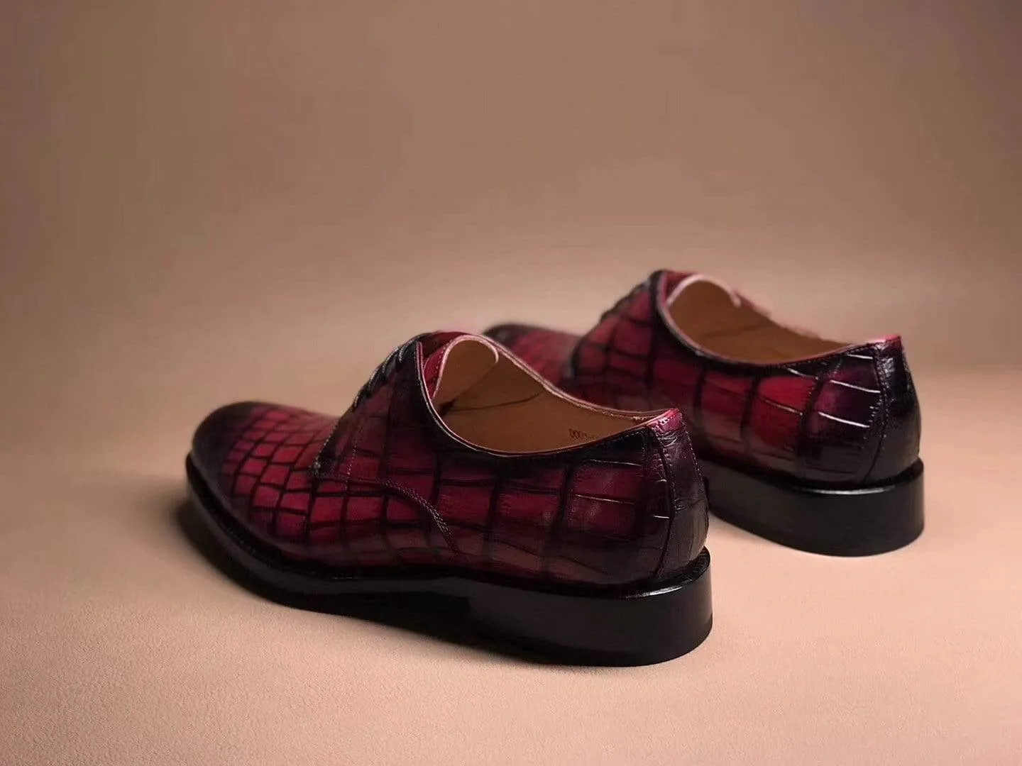 Bridge Path Forest Glow Crocodile Shoes Peach Crocodile Leather Lace Up Shoes