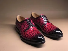 Roof View Crocodile Shoes Peach Crocodile Leather Lace Up Shoes