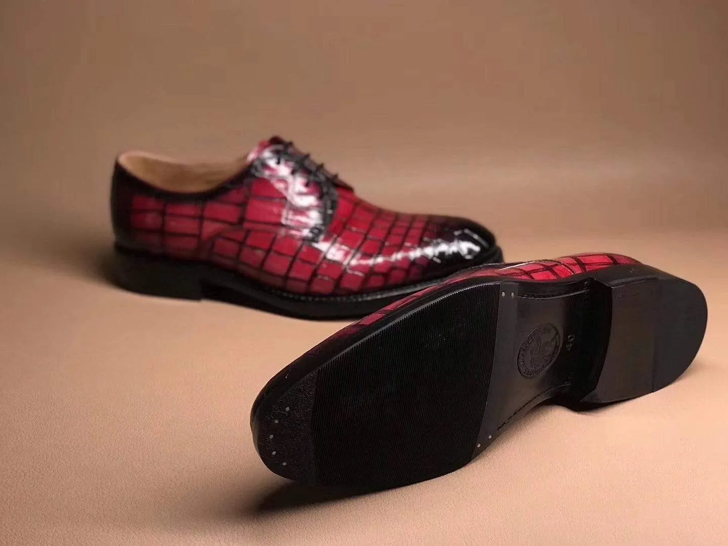 Press Look Coast Step Crocodile Shoes Peach Crocodile Leather Lace Up Shoes