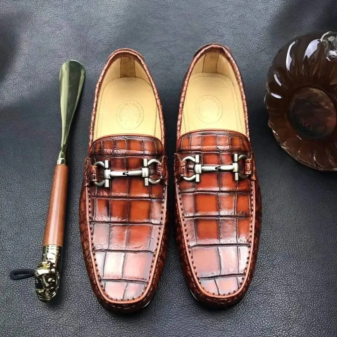 Crocodile Shoes Mens Genuine Crocodile Leather Loafers Dress Shoes Zipper Closure