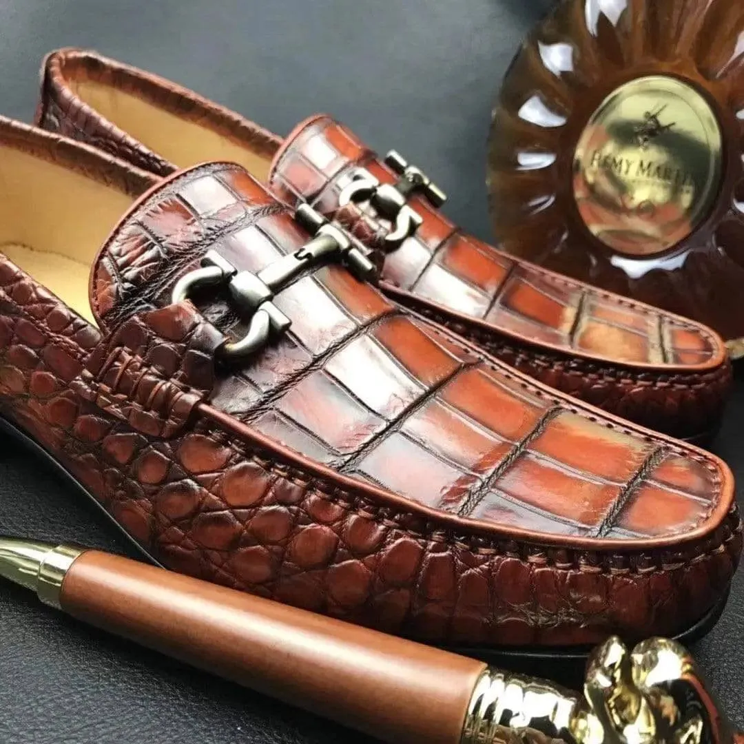 Crocodile Shoes Mens Genuine Crocodile Leather Loafers Dress Shoes Timeless Comfort