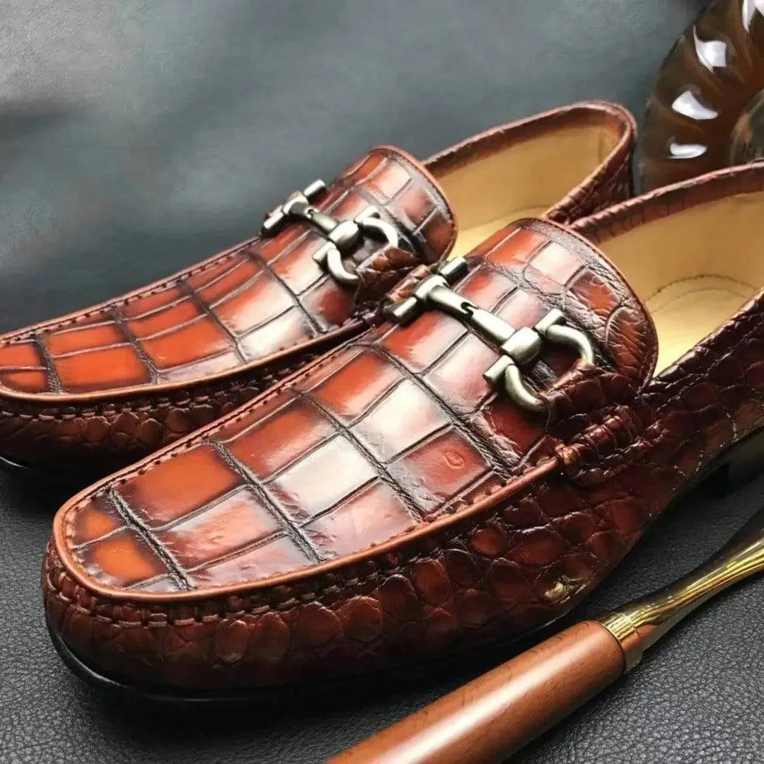 Beach Ready Nature Glow Crocodile Shoes Mens Genuine Crocodile Leather Loafers Dress Shoes