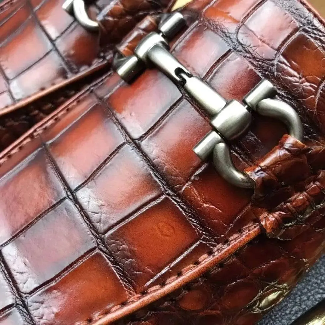 Crocodile Shoes Mens Genuine Crocodile Leather Loafers Dress Shoes Point Toe