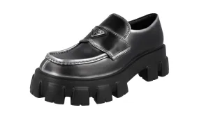 Festival Walk Prada Men's Black Leather Chocolate Monolith Loafers 2DE129