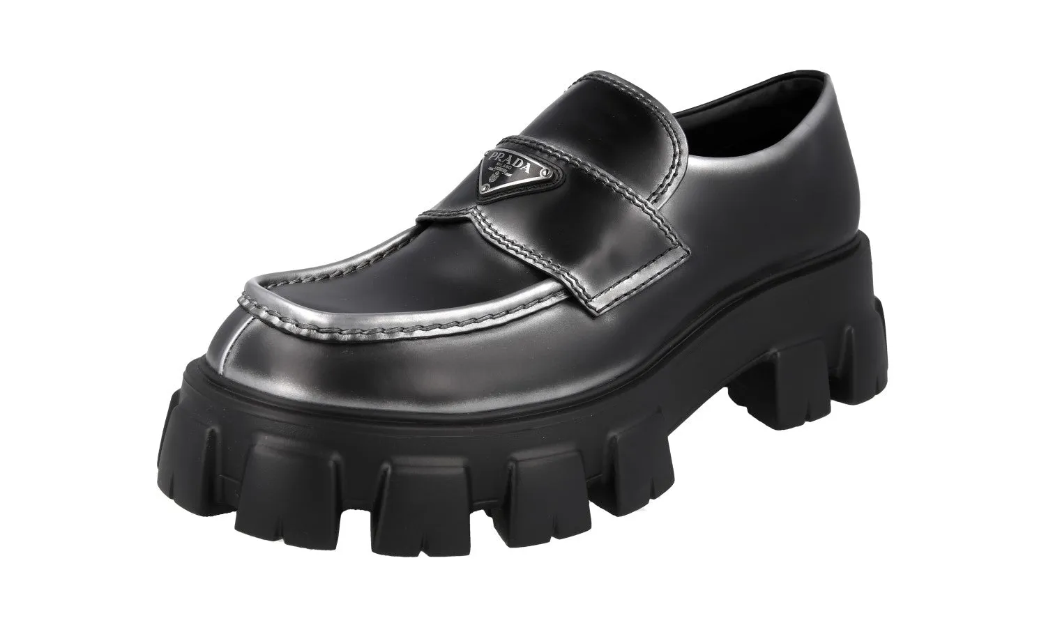 Festival Walk Prada Men's Black Leather Chocolate Monolith Loafers 2DE129