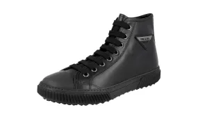 Effortless Entry Prada Men's Black Leather Stratus High-Top Sneaker 4T3306