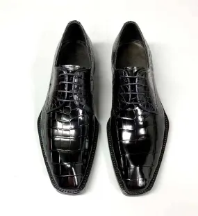 Flower Field Supportive sole Crocodile Shoes Men's Crocodile Leather Lace-up Dress Shoes Square Toe Black Business Mens Shoes Free Shipping Size38-44