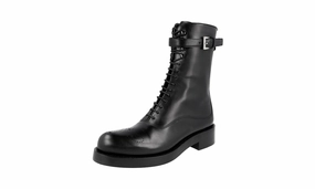 Everyday Style Rainy Day Prada Women's Black Full Brogue Leather Half-Boot 1U053G