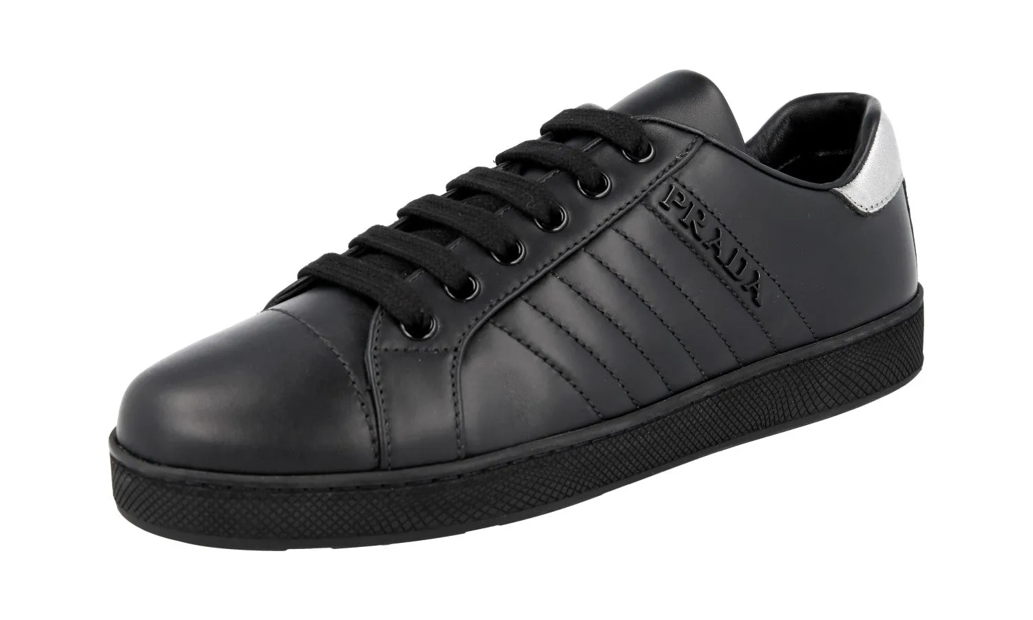 Quick Dry Interior Durable Rubber Treads Prada Women's Black Leather Sneaker 3E6410