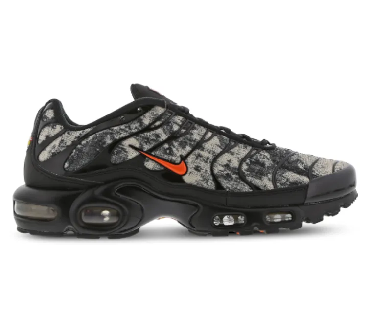 gravel running shoes Men??s Nike Air Max Plus TN (Black Orange Camo)