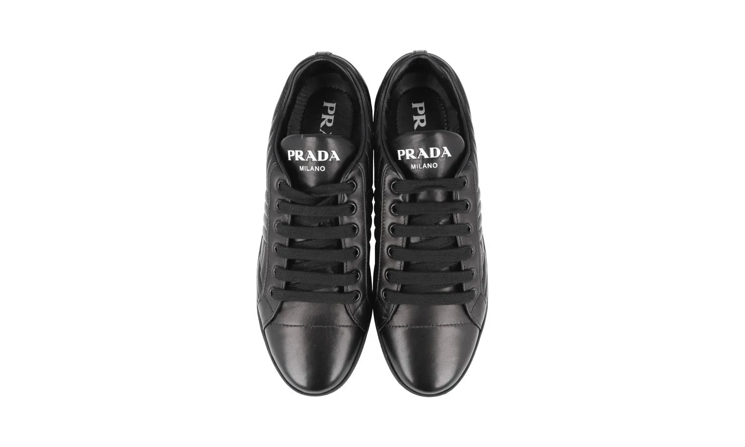 Cool Weather Movement Comfort Prada Women's Black Leather Diagramme Sneaker 1E254L