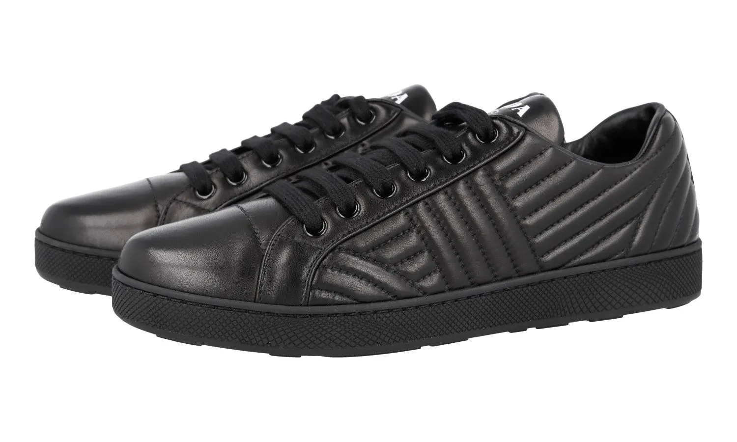 Prada Women's Black Leather Diagramme Sneaker 1E254L shape fit