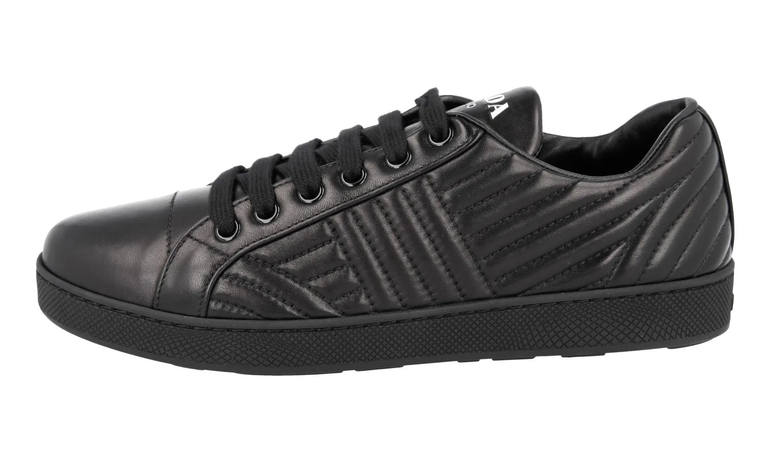 Ergonomic Sole Impact Resistant Midsole Prada Women's Black Leather Diagramme Sneaker 1E254L