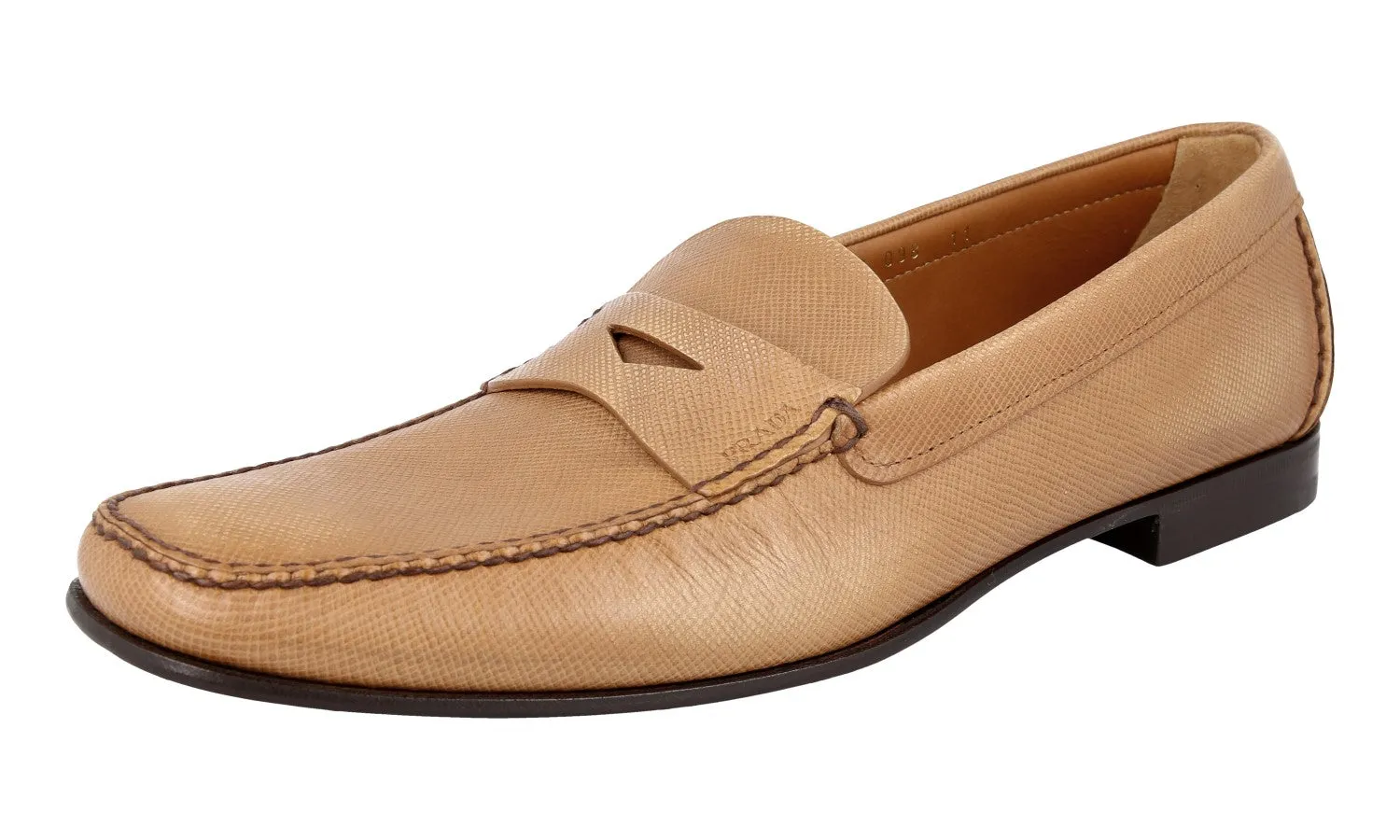 Step Hold Venetian Loafers Prada Men's Beige welt-sewn Leather Loafers 2DB098