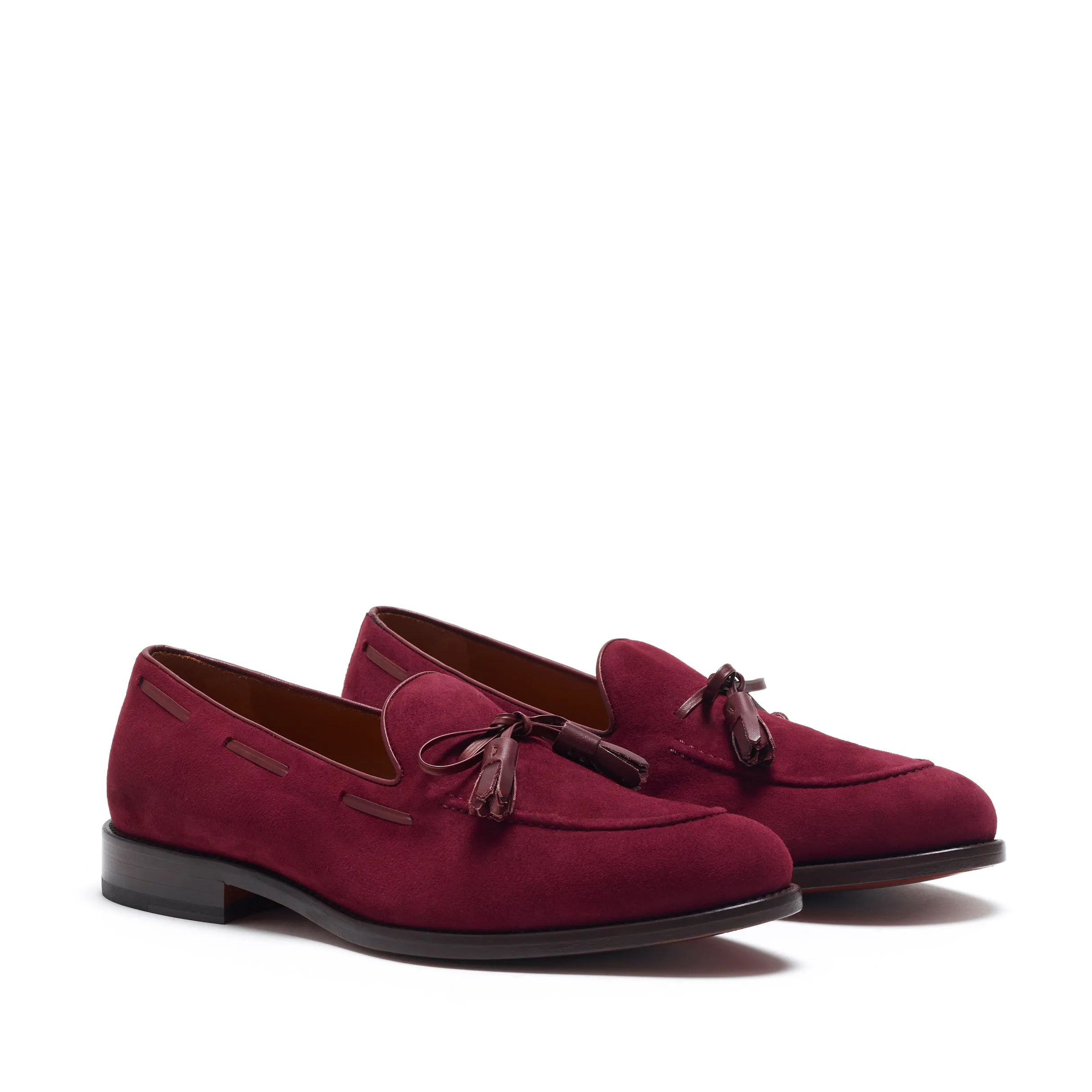 Wine Suede Laced Tassel Loafer Step Relief Look Mood