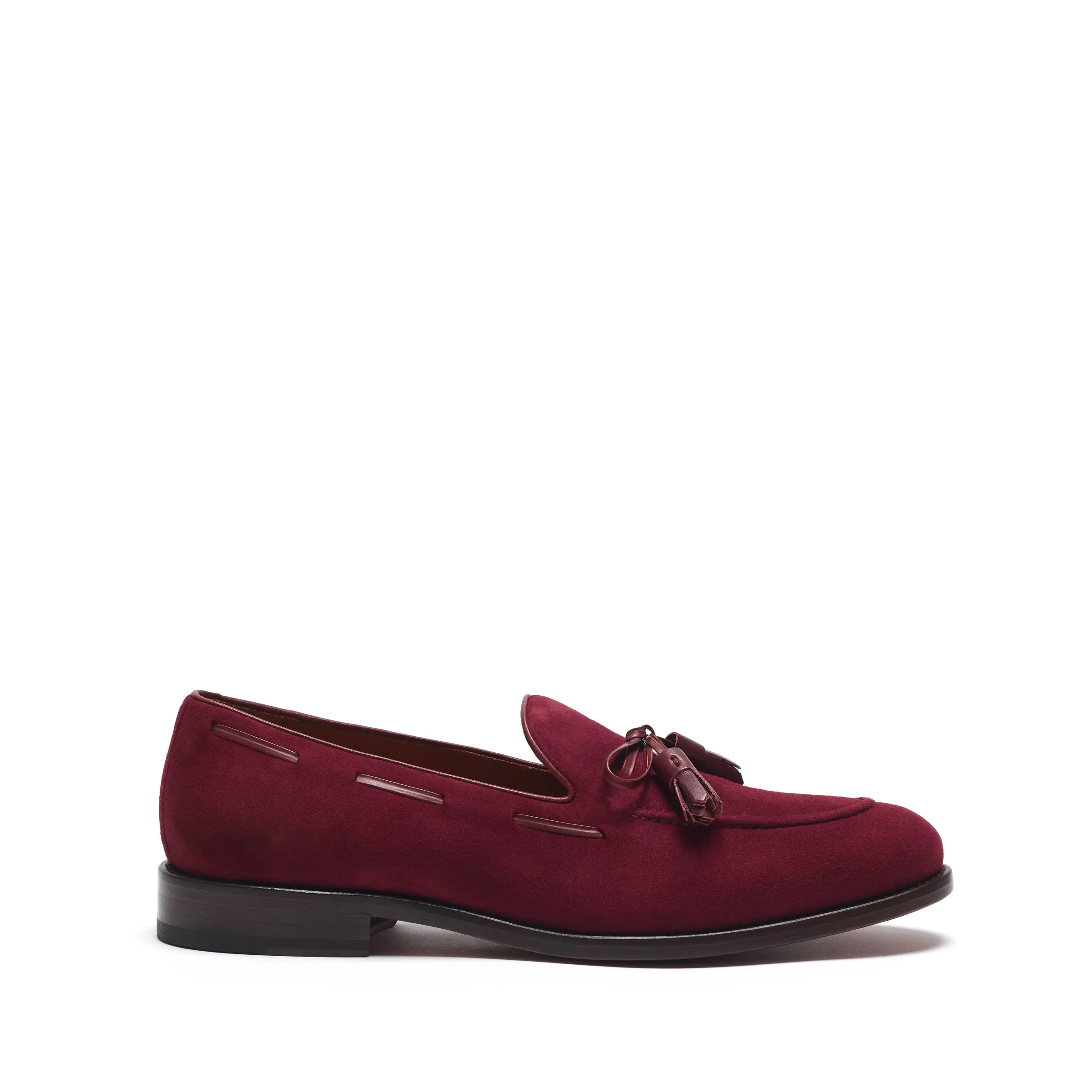 Wine Suede Laced Tassel Loafer Easy To Clean