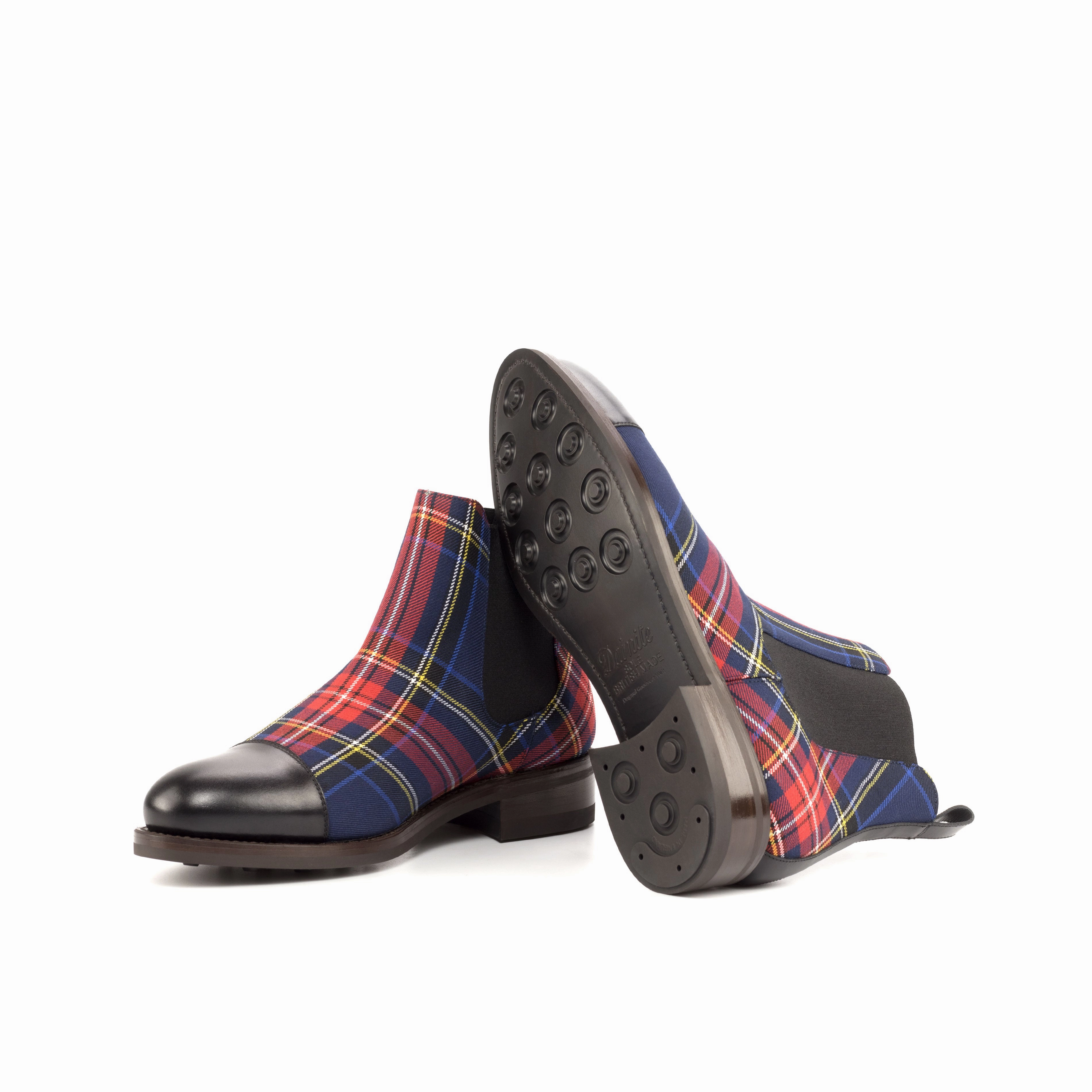 Leather Upper Comfort Lining Cold Weather Commuter Black Calf & Tartan Chelsea Boots