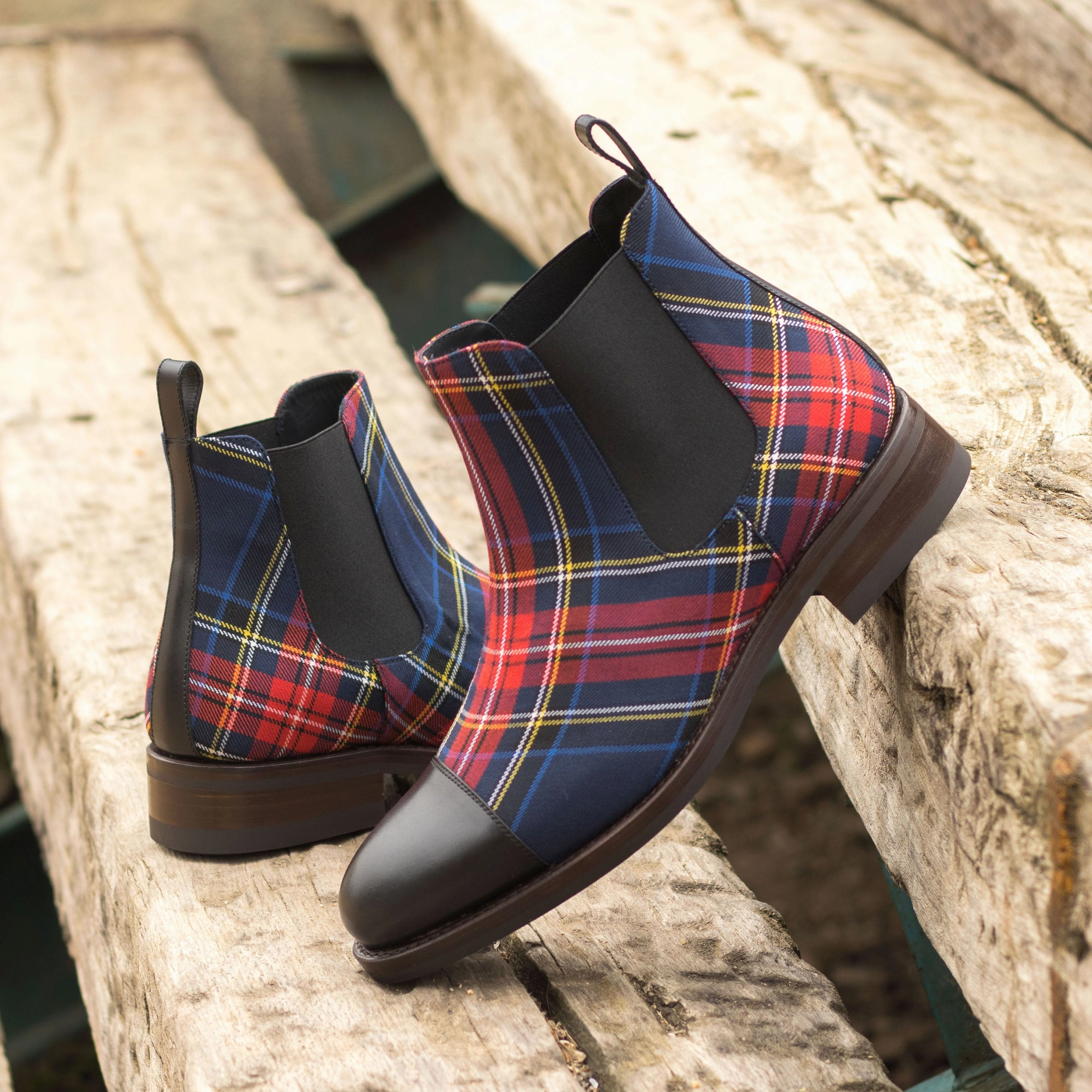 Black Calf & Tartan Chelsea Boots Traction Grip