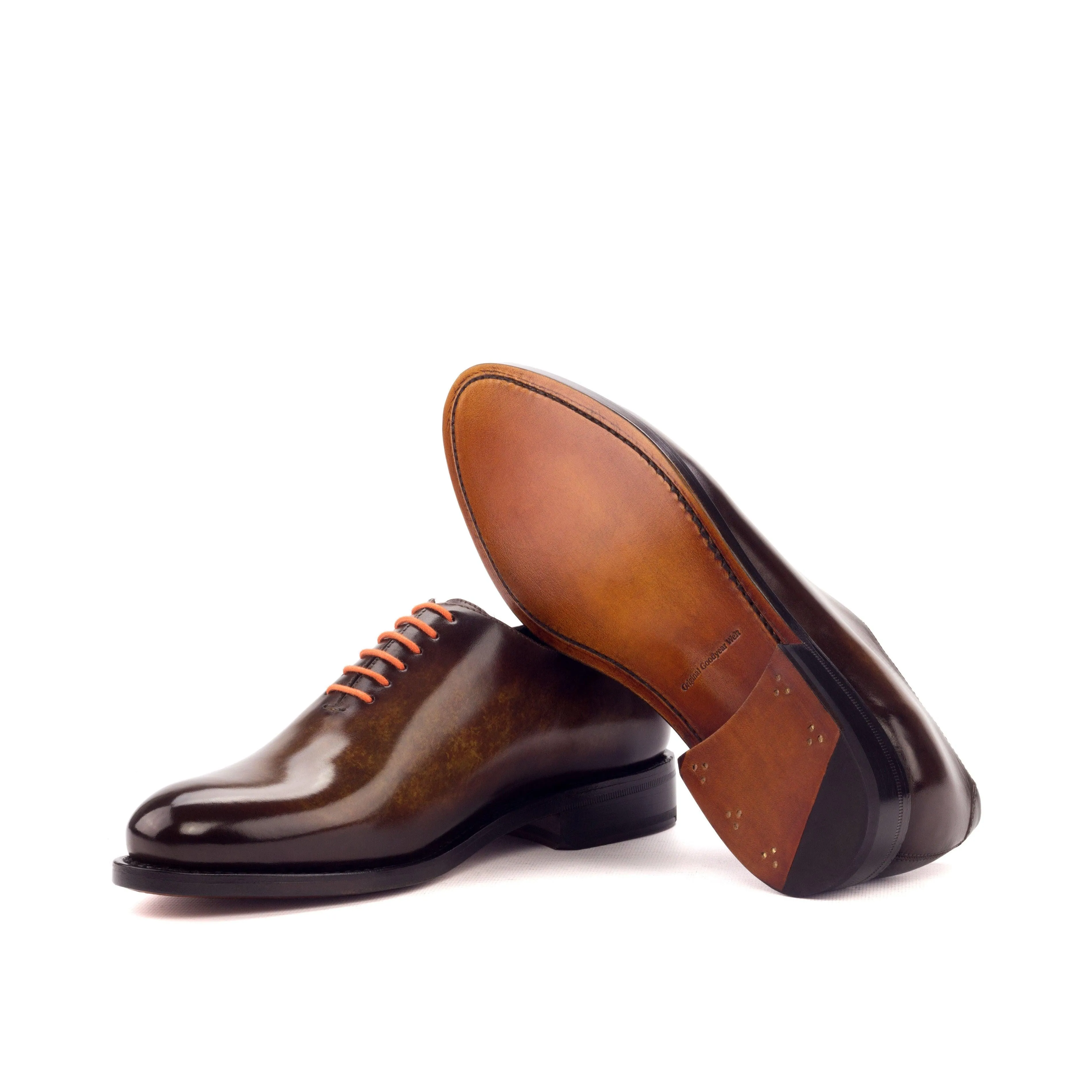 Plain Cognac Patina Leather Wholecut Shoes Patent Gloss