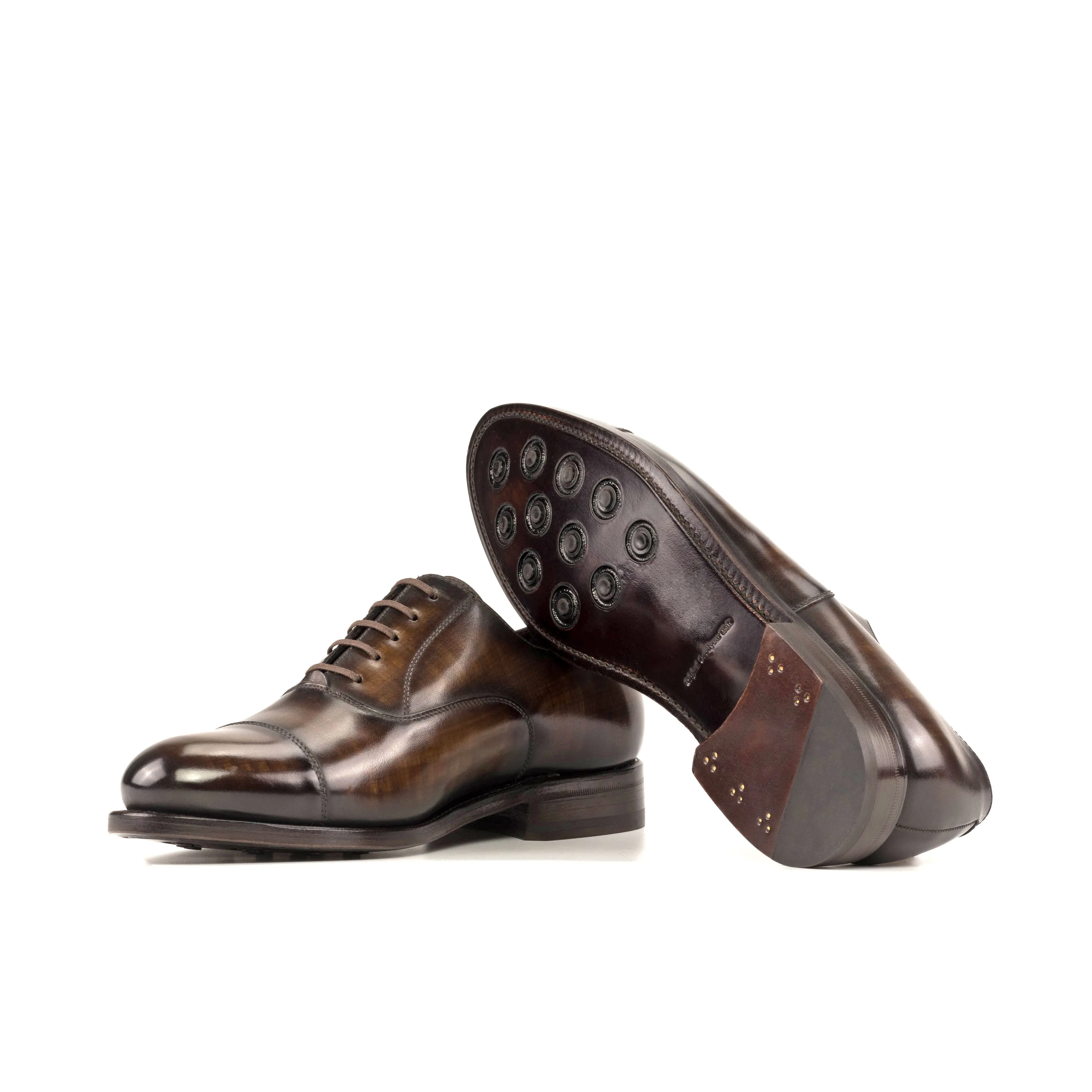 Korean Fit Full Step Brown Patina Cap-Toe Oxford Shoes