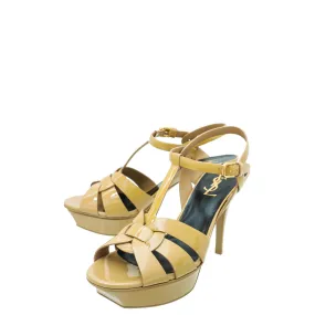 YSL Beige Mid Heel Tribute Sandals 39 Elegant Platform Sandals