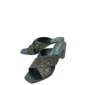 Soft Cushioning YSL Bicolor Glitter Loulou Criss Cross Sandals 40