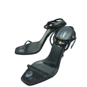 YSL Black Satin Opyum Embellished Crystal Sandal 38 Medium Heel Colorful High Heels