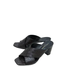 High Fashion Shoes Summer Heels YSL Brownish Gray Croco Embossed Loulou Mule 37.5