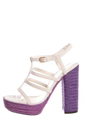 Patent Look Modern YSL Cream & Purple Jute Woven Heels SZ 35.5