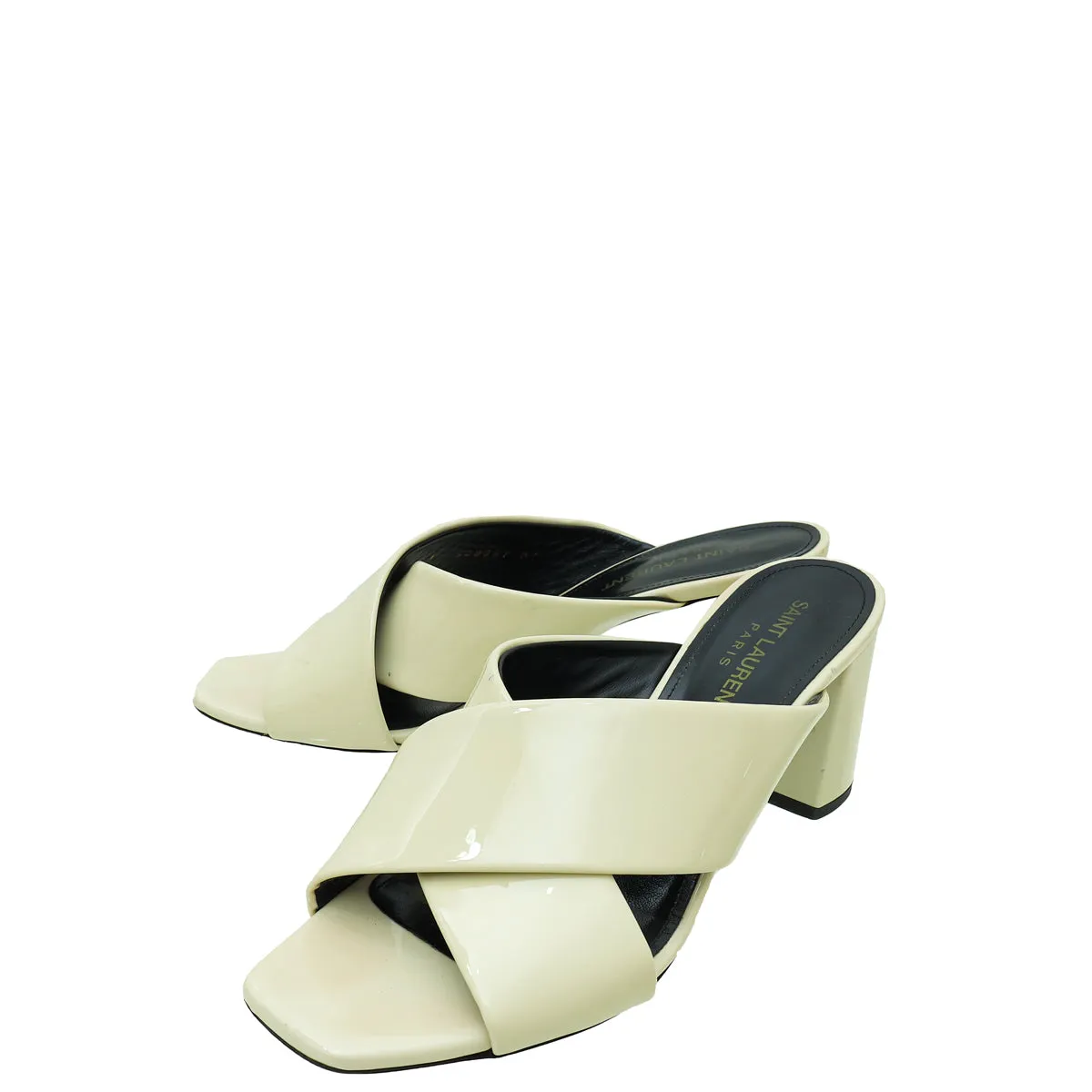 YSL Cream Loulou Criss Cross Sandals 37 Strappy Open Heel Shoes