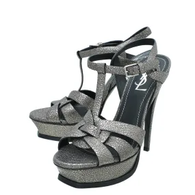 Casual Platform Heels Good elasticity YSL Metallic Asphalt Tribute Sandal 38