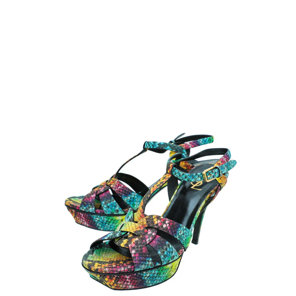 YSL Multicolor Python Print Tribute Sandal 41 Vegan Wedding Heels
