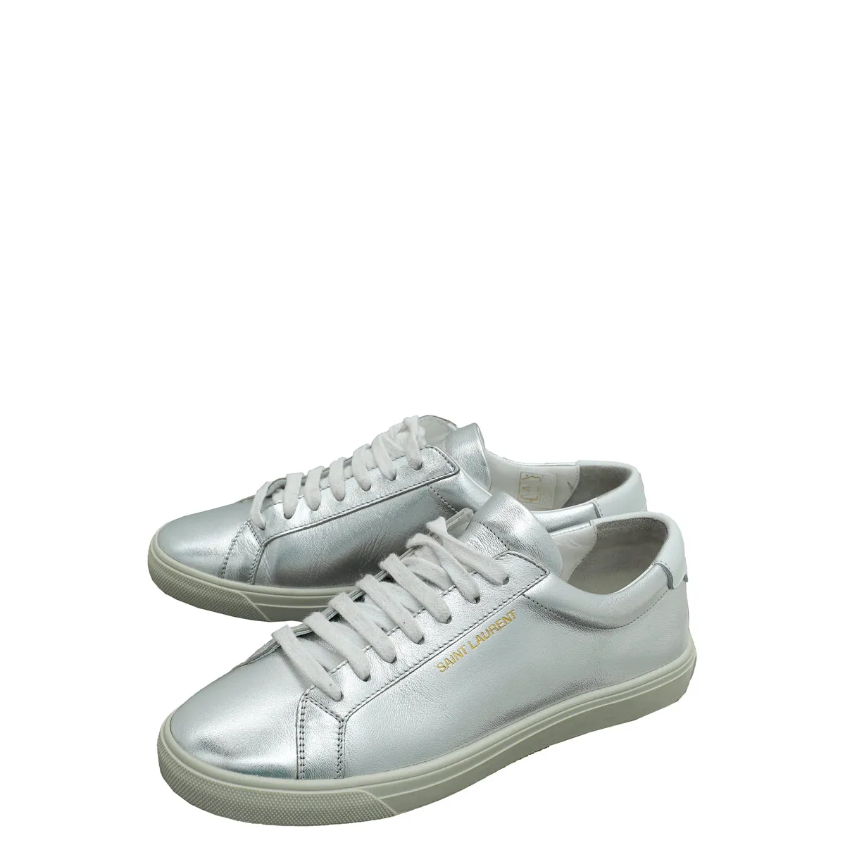 YSL Silver Metallic Andy Sneaker 37 Wedding Day Heels Training