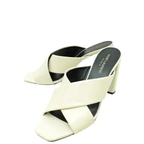 YSL Vintage White Loulou Criss Cross Mules 40 Tuxedo Heels Chic Heels