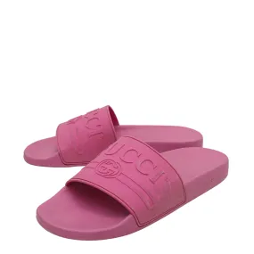 Gucci Pink Logo Rubber Slide Sandal 42 Foot Softness Edge Path
