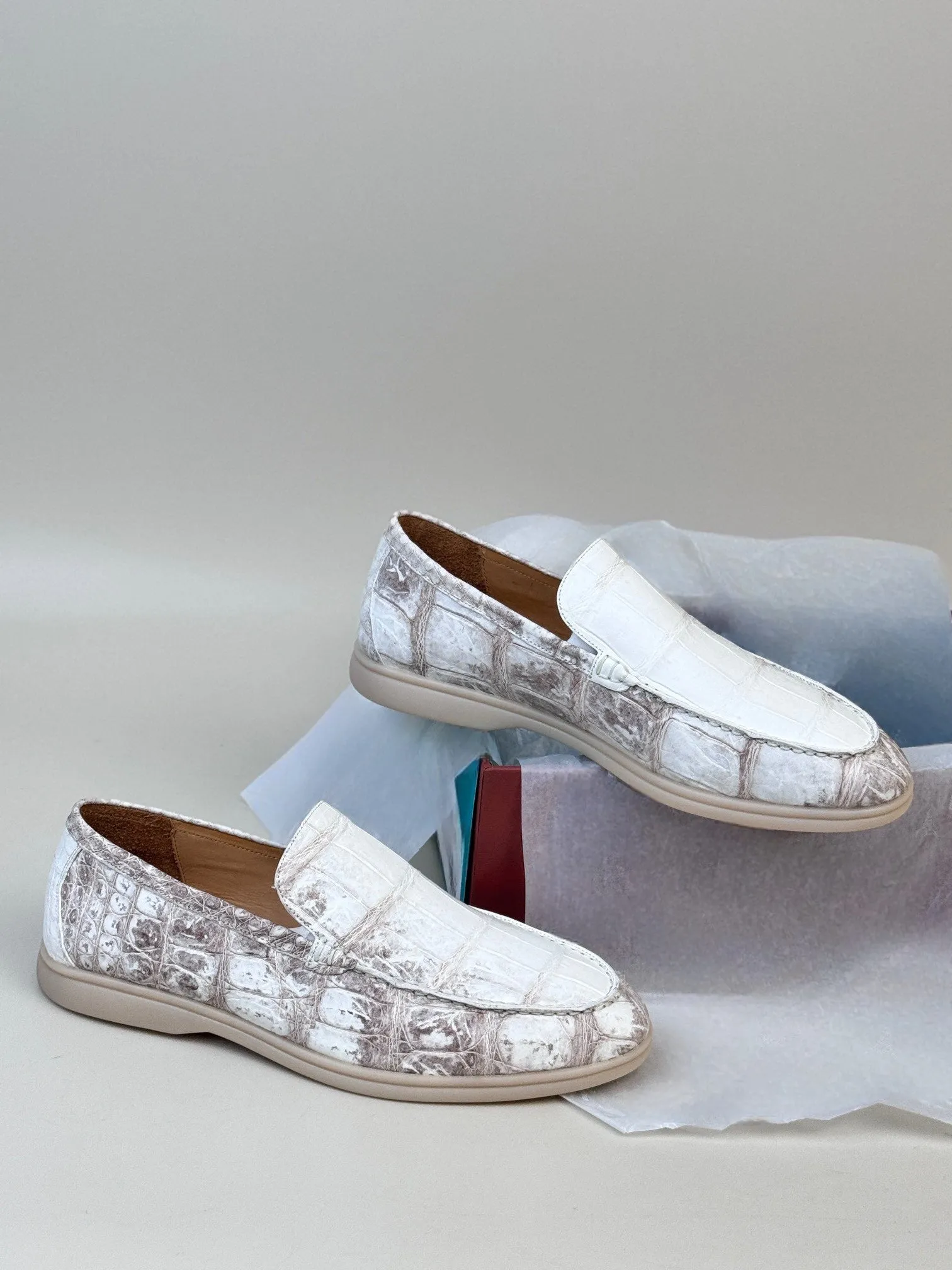 Crocodile Loafers,  Men's Himalayan Crocodile Leather Loafers Slip-On Dress Shoes Very Comfortable Cozy Walking Flats