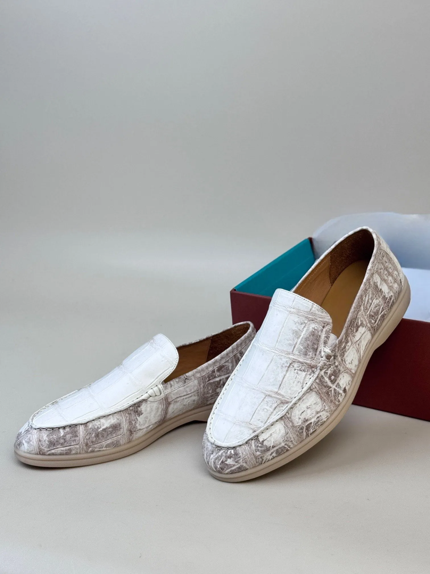 Coast Step Crocodile Loafers,  Men's Himalayan Crocodile Leather Loafers Slip-On Dress Shoes Very Comfortable